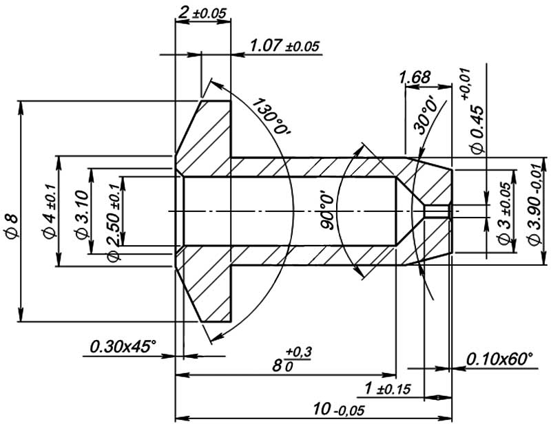 Рис.1. Габаритный чертеж форсунки код 100-036